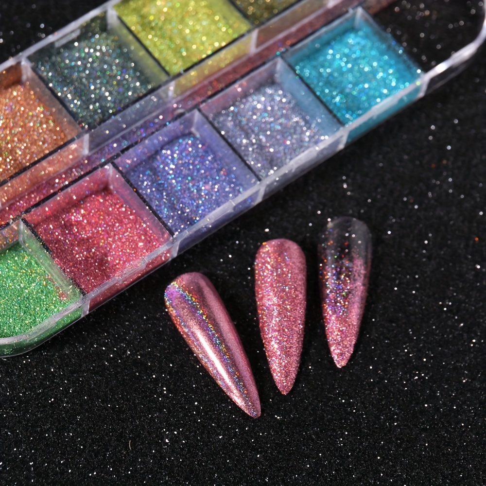 Holographic Powder Set Holo Silver Rub Dust Black Pink Chrome Nail Glitter  Powder Laser Pigment For Nail DIY Manicure