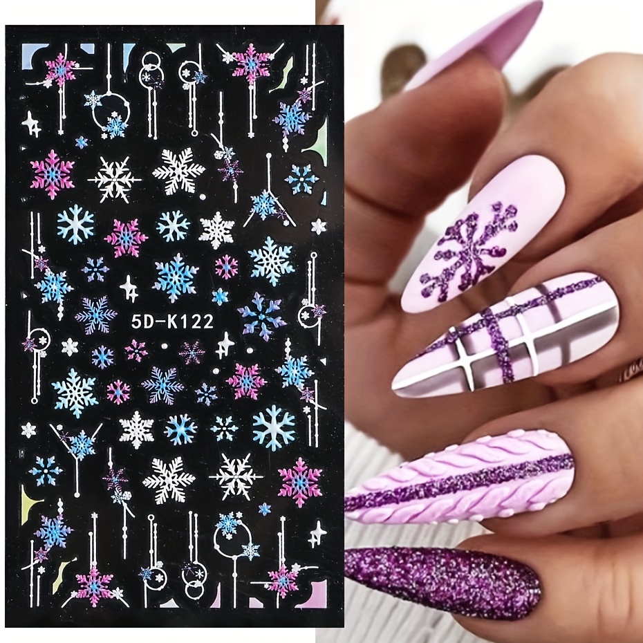 5D Embossed Christmas Nail Art Stickers Snowflake Nail Decals