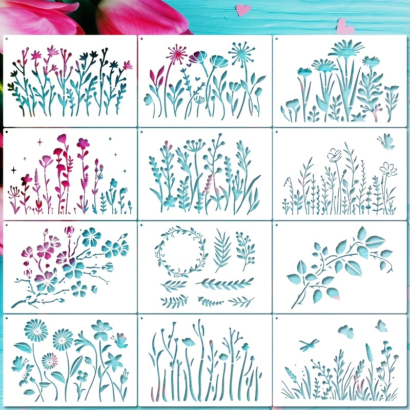  Botanical Flower Stencils for Crafts Small Wildflower Floral  Paint Stencil for Painting on Wood Card Making, Tiny Nature Vine Herb  Essential Art Stencils for Adults Kids Furniture Walls (50 flowers