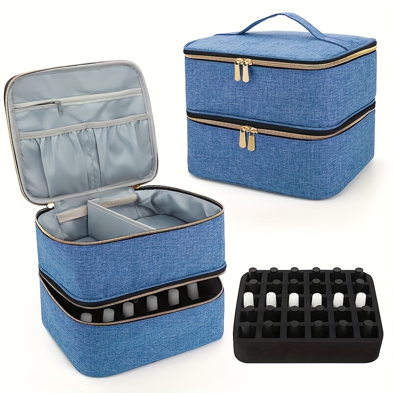 2 Layer Nail Polish Storage Train Case Carrying Case Bag-Holds 30 Bottles