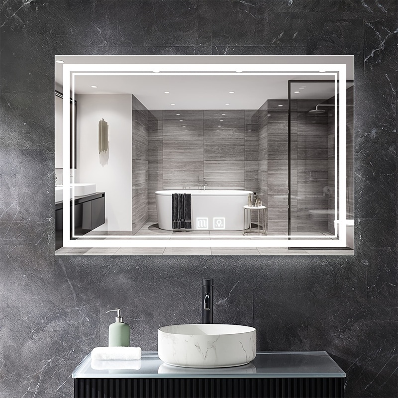 Espejo de baño Rectangular vertical, luz LED inteligente ajustable