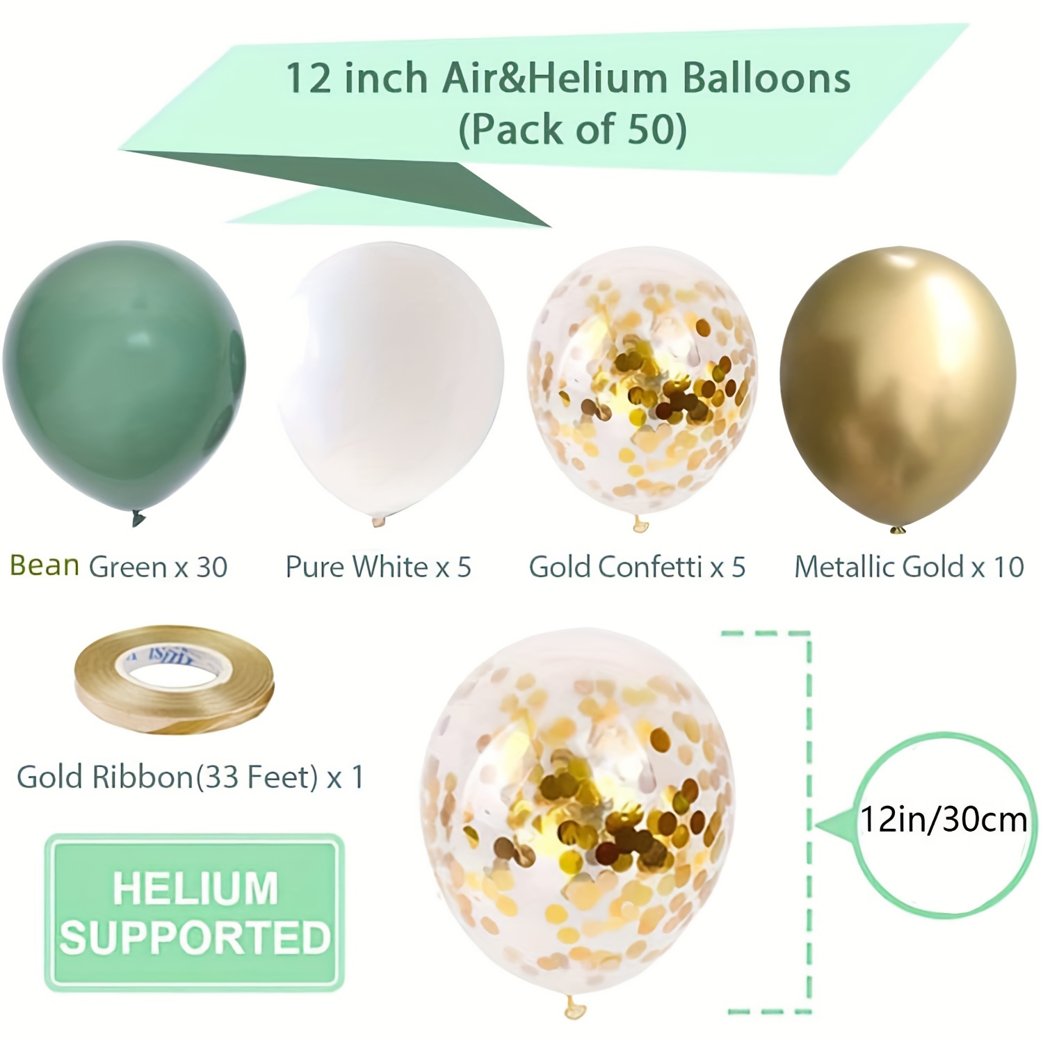 10 x ballons métalliques dorés, Ballons confettis