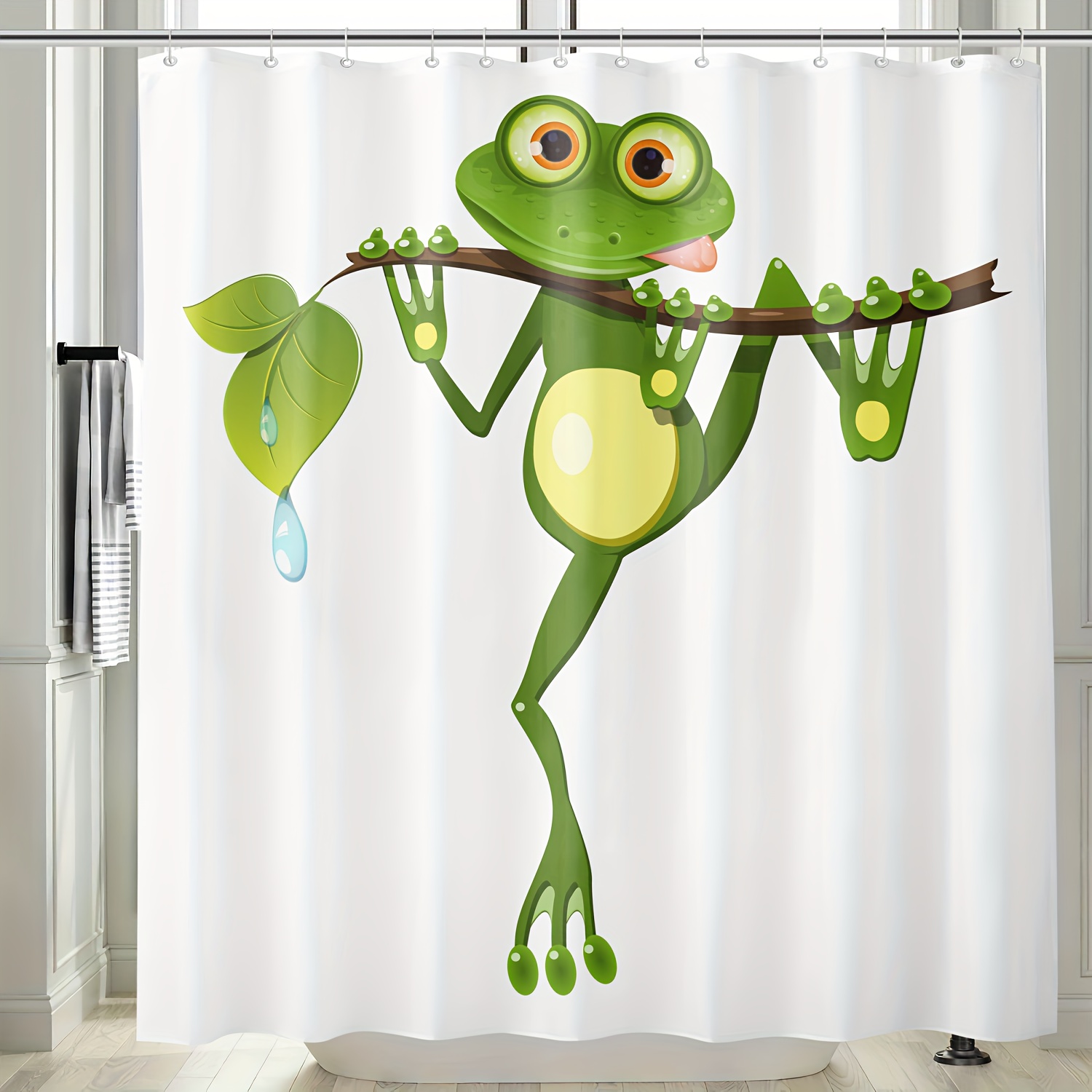 Waterproof Frog Pattern Shower Curtain 12 Hooks Mildew proof