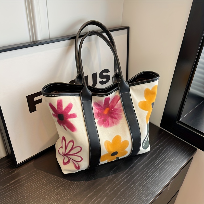 Elegant Floral Pattern Handbag Women's Fashion Faux Leather - Temu