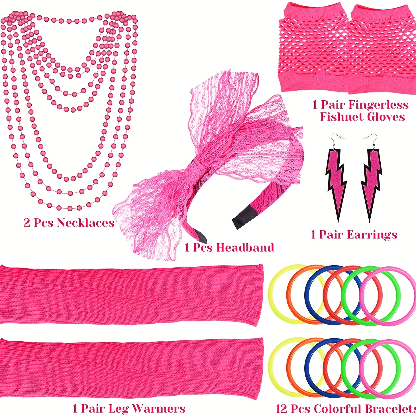 80's Style Neon Accessories Set Costumes Dress Necklace - Temu Canada