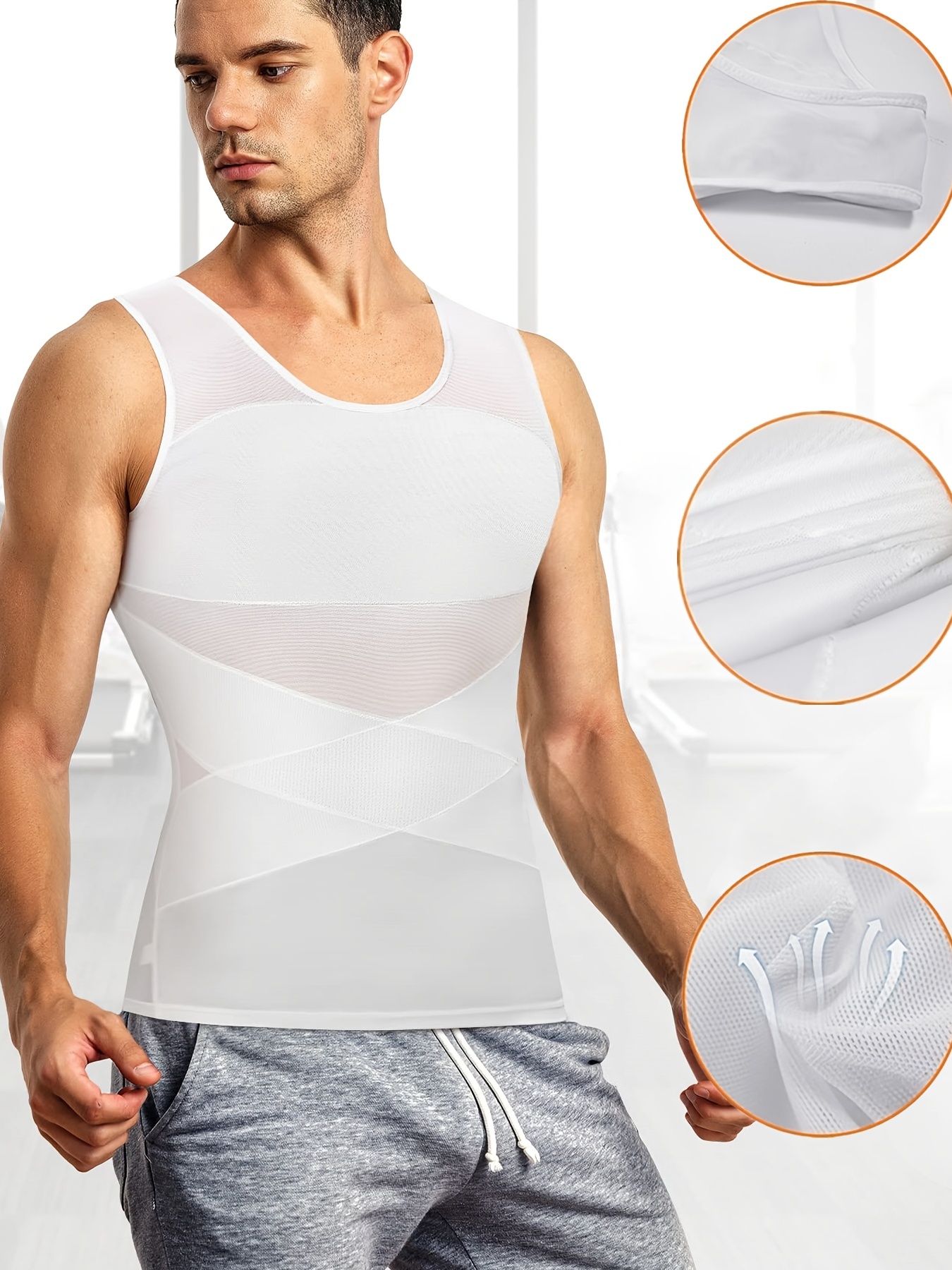Aptoco Mens Compression Shirts Body Shaper Vest Abs Abdomen Slim Tank  Elastic Top Undershirt, Whtie, Christmas Gifts 