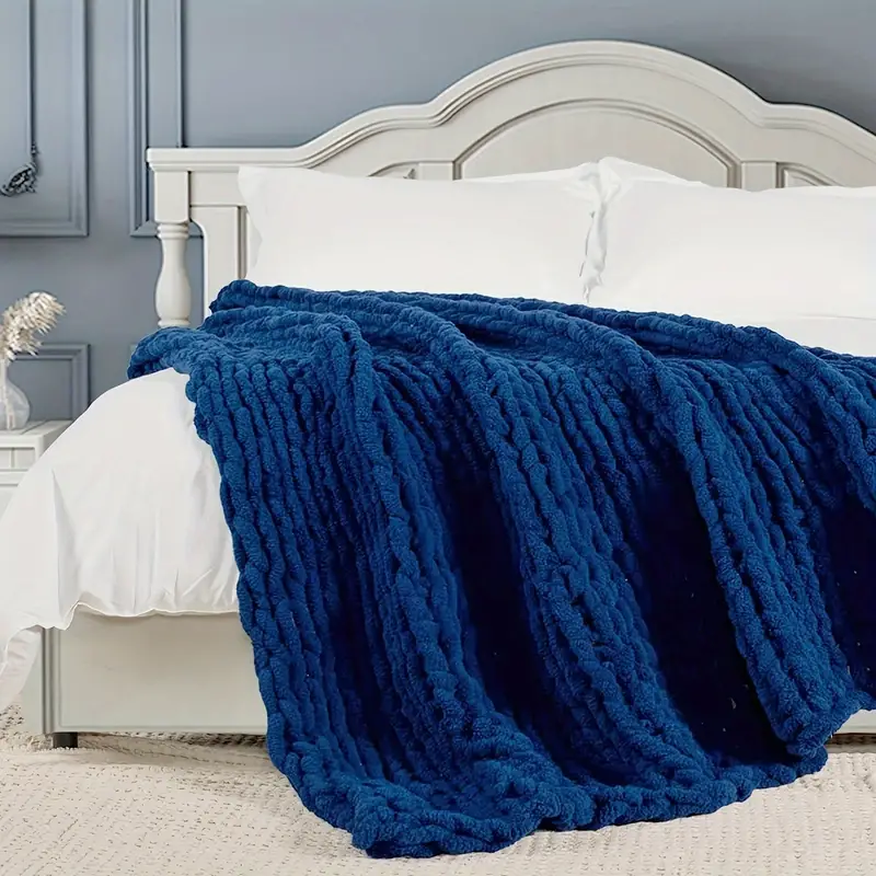 Chunky Knit Blanket Throw Soft Chenille