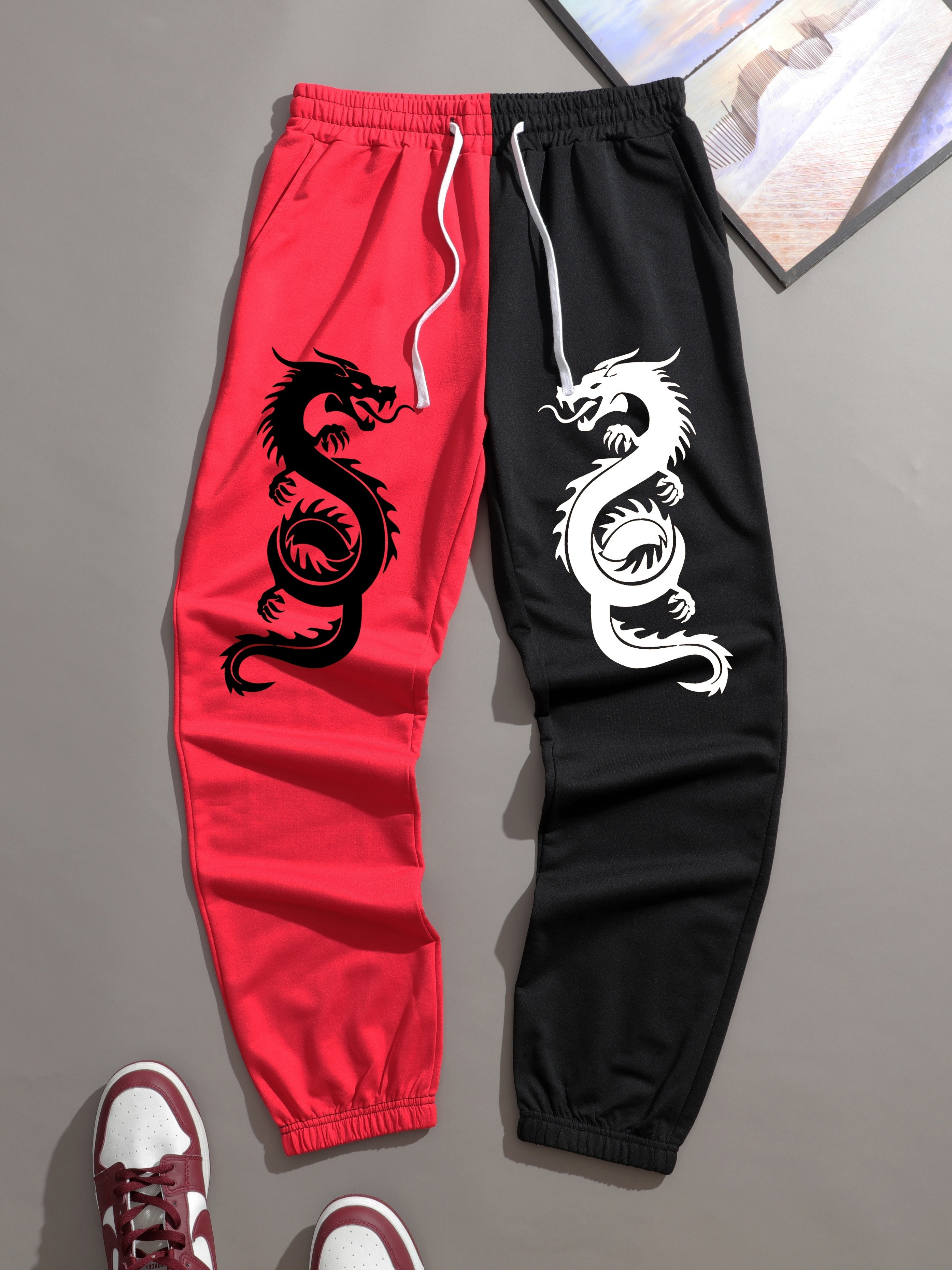 Ruby Dragon Scale Print Men's Slim Fit Joggers, Red Dragonscale Sweats,  Crimson Dragon Jogging Pants 