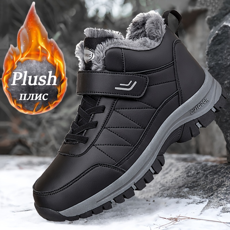 

Men's Casual Snow Boots, Anti-skid Windproof High-top Lace-up Boots With Fuzzy Lining For Outdoor Walking Running Hiking, Autumn And Winter
