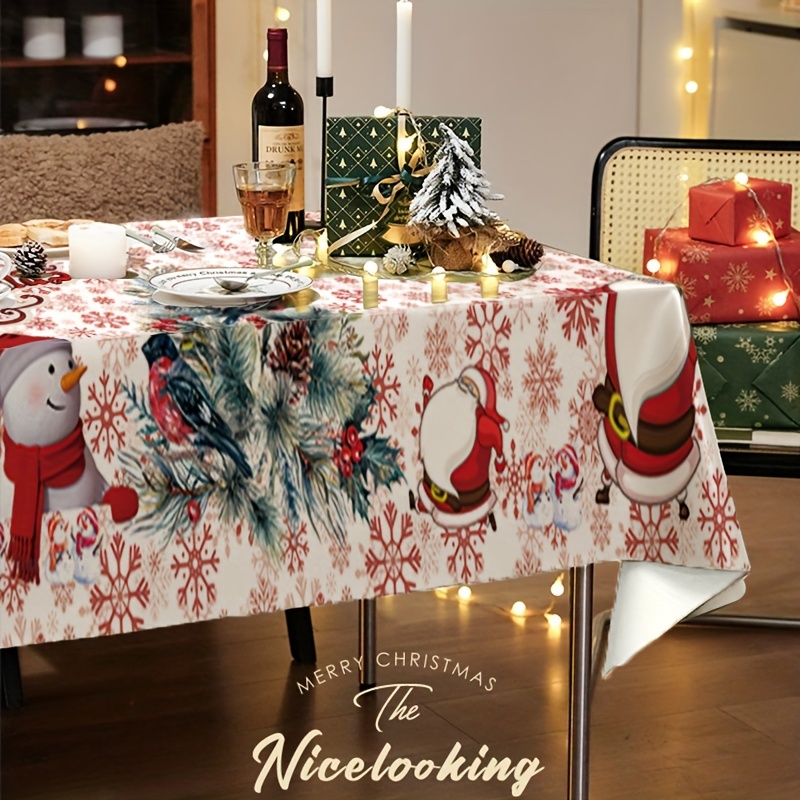 Polyester Tablecloth, Merry Christmas Table Cover, Snowman