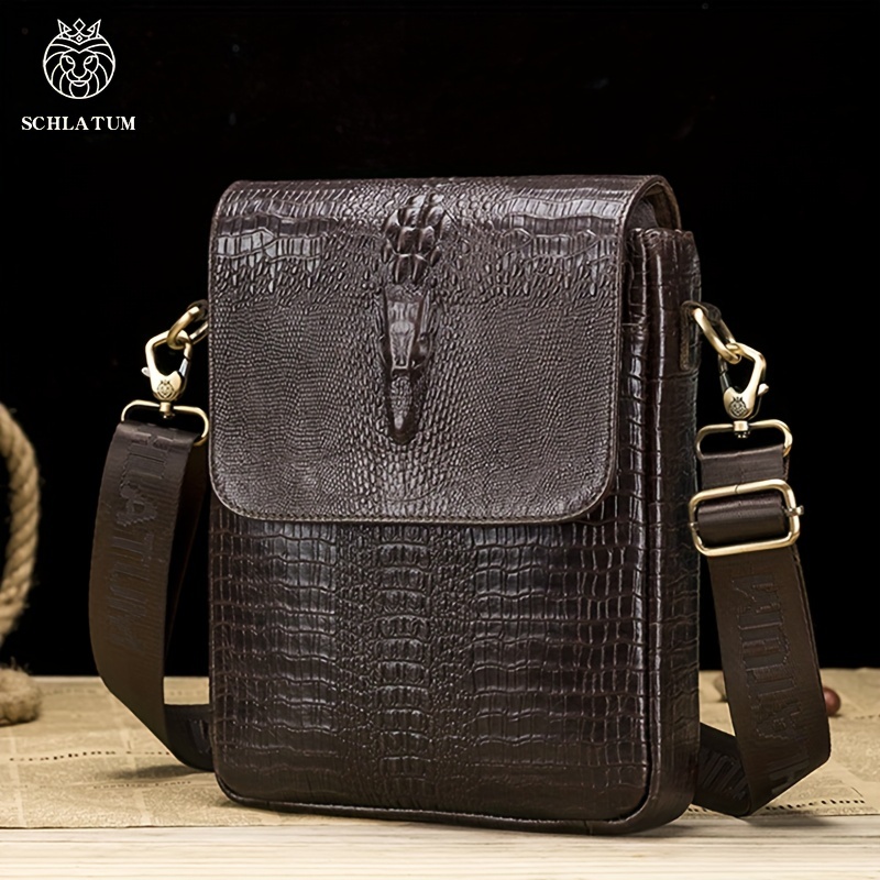 Schlatum Genuine Leather Shoulder Bag Crocodile Pattern Crossbody