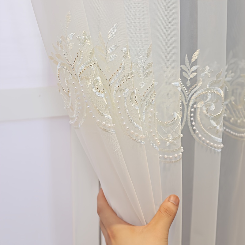【willfully】sheer tulle embroidery panel Gxi 2 Panels Organza Curtain Sheer Voile Panel 63 inch for