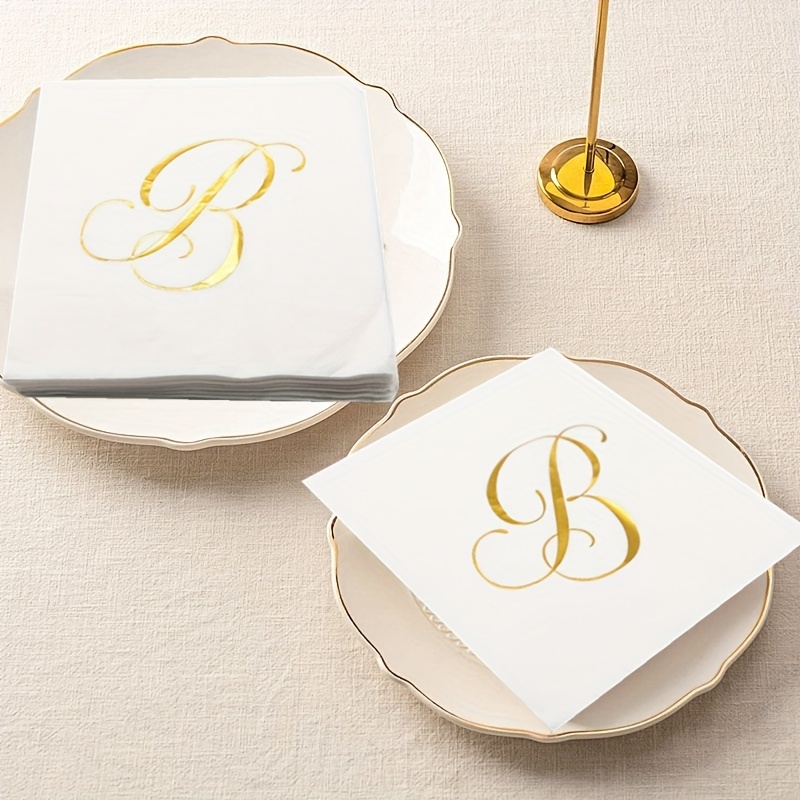 Light Blue Monogram Wedding Personalized Napkins with Gold Foil - Luncheon