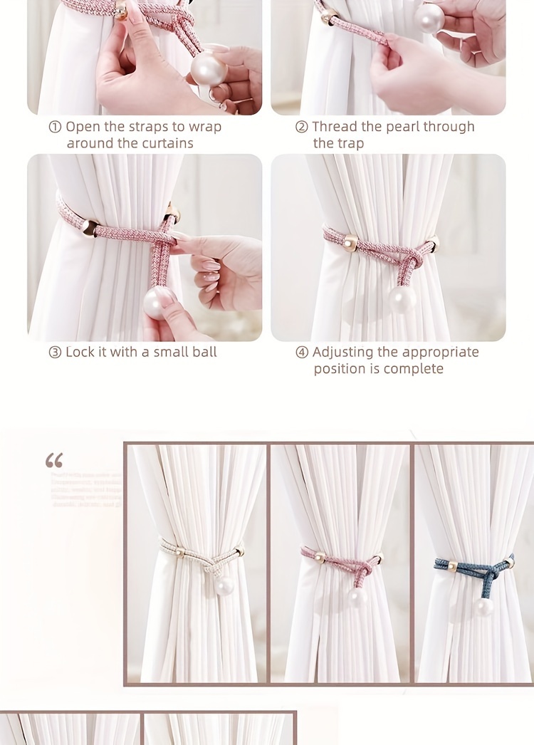 2pcs french curtain tiebacks with   pearl decorations convenient drape tiebacks decorative curtain holdbacks holder curtain tiebacks for window draperies curtain ties for home bedroom office decor details 1