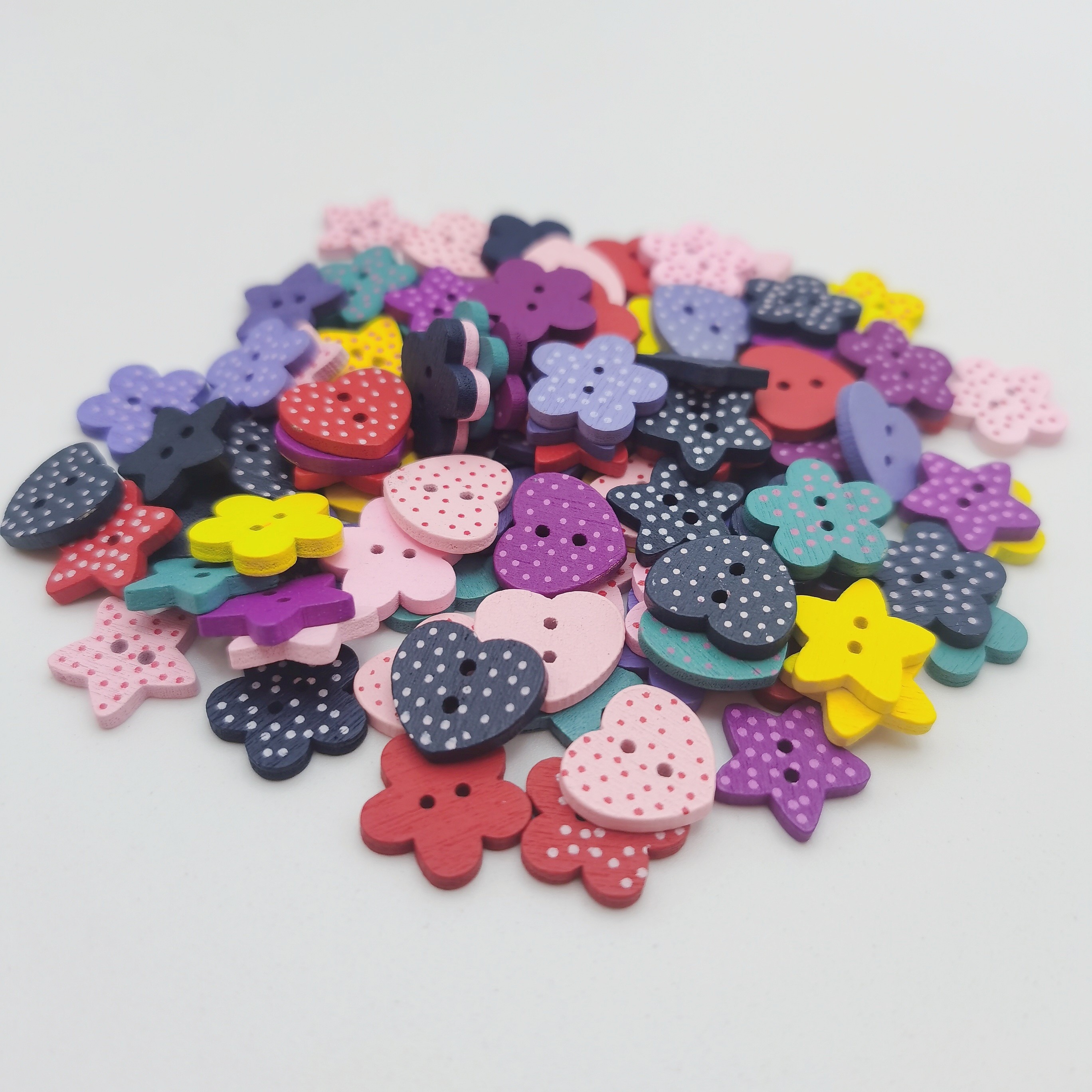 Mixed Dots Flower Star Heart Wooden Buttons 2 Holes Sewing - Temu