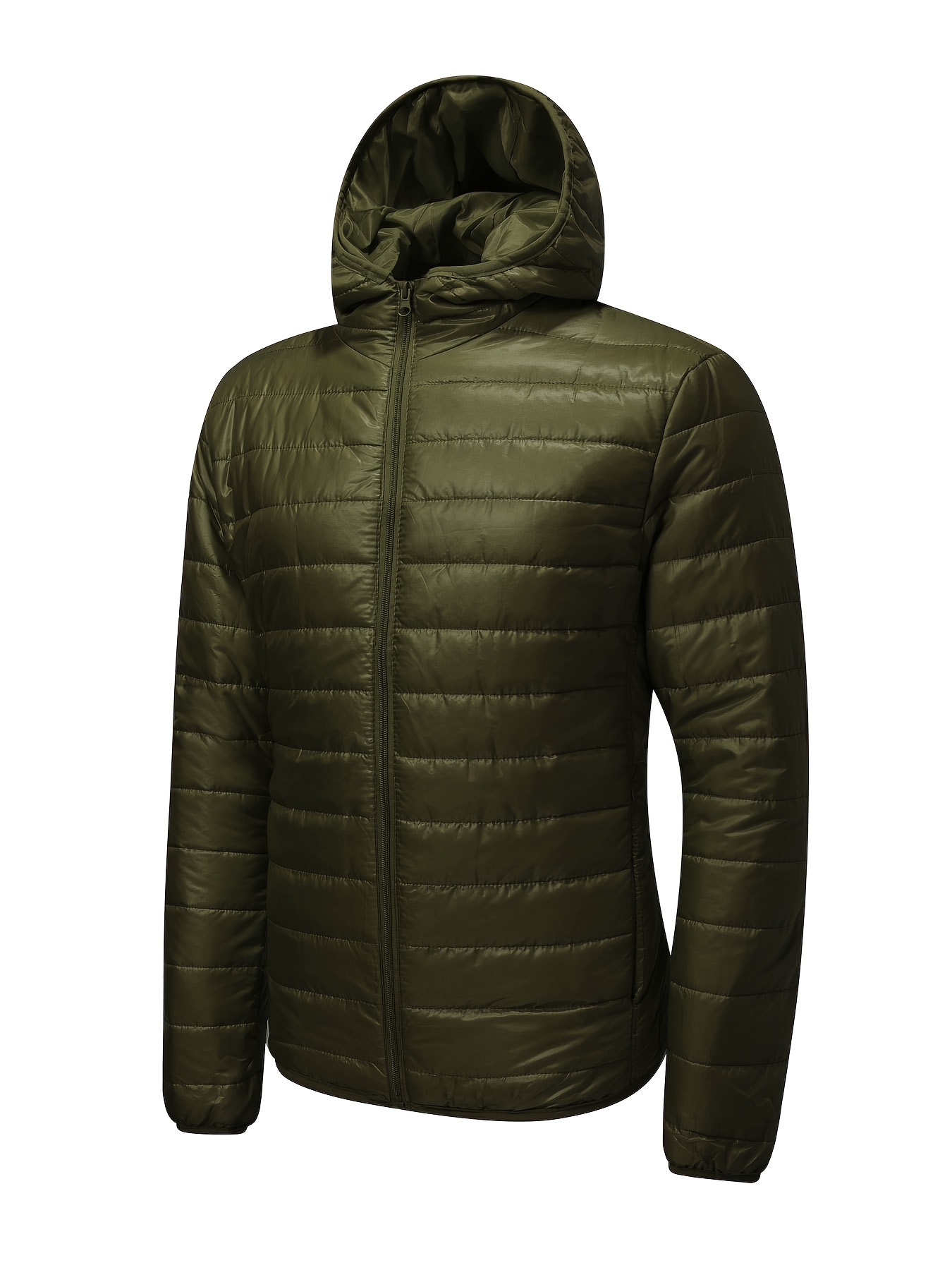 Jwzuy Men's Lightweight Jacket Warm Windproof Quilted Cotton Padded Coat Green XXL, Size: 2XL