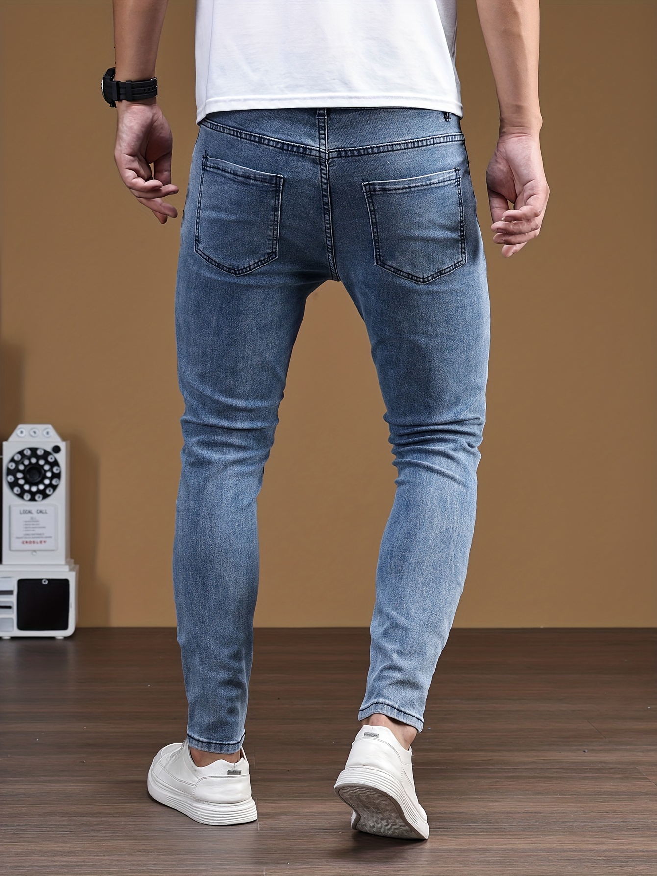 Slim Fit Stretch Jeans Pantalones Mezclilla Desgastados - Temu