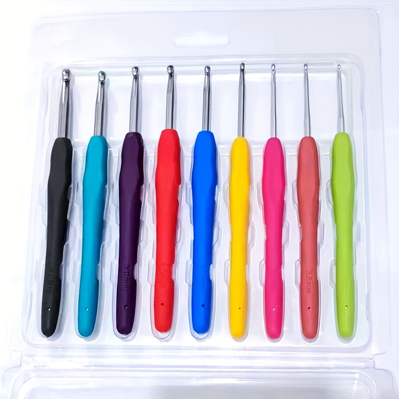 9pcs Soft Rubber Handle Aluminum Hook Crochet Hooks Template Kit Tpr  Knitting Needles For Loom Tool Band Diy Crafts, Shop Now For Limited-time  Deals