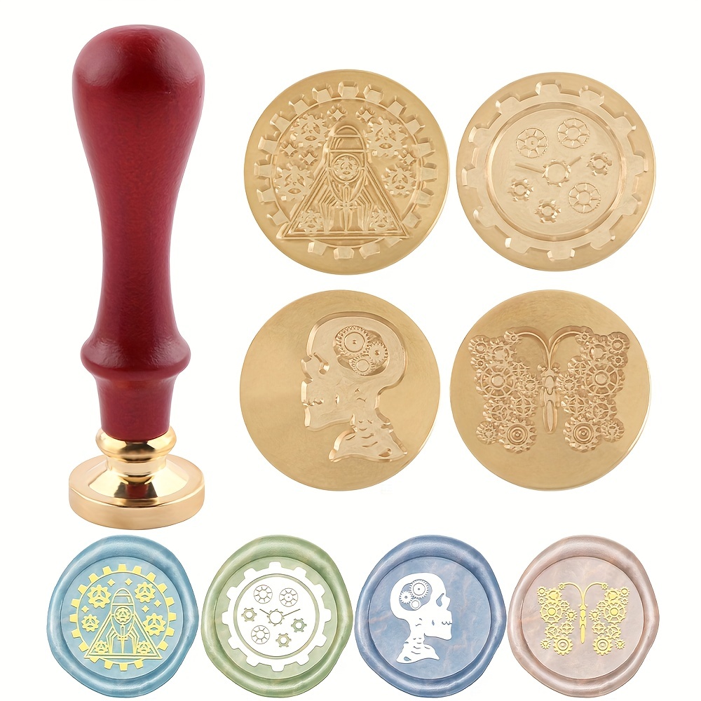  Wax Seal Stamp Set, Retro Wooden Stamp Wax Seal Kit with 5  Replaceable Brass Head Sealing Stamps, DIY Sealing Wax Stamp Kit for  Envelopes Invitations Wedding Embellishment Bottle DecorationQ