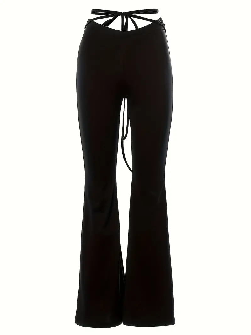 Solid Criss Cross Flare Leggings High Waist Fitted Open - Temu Canada