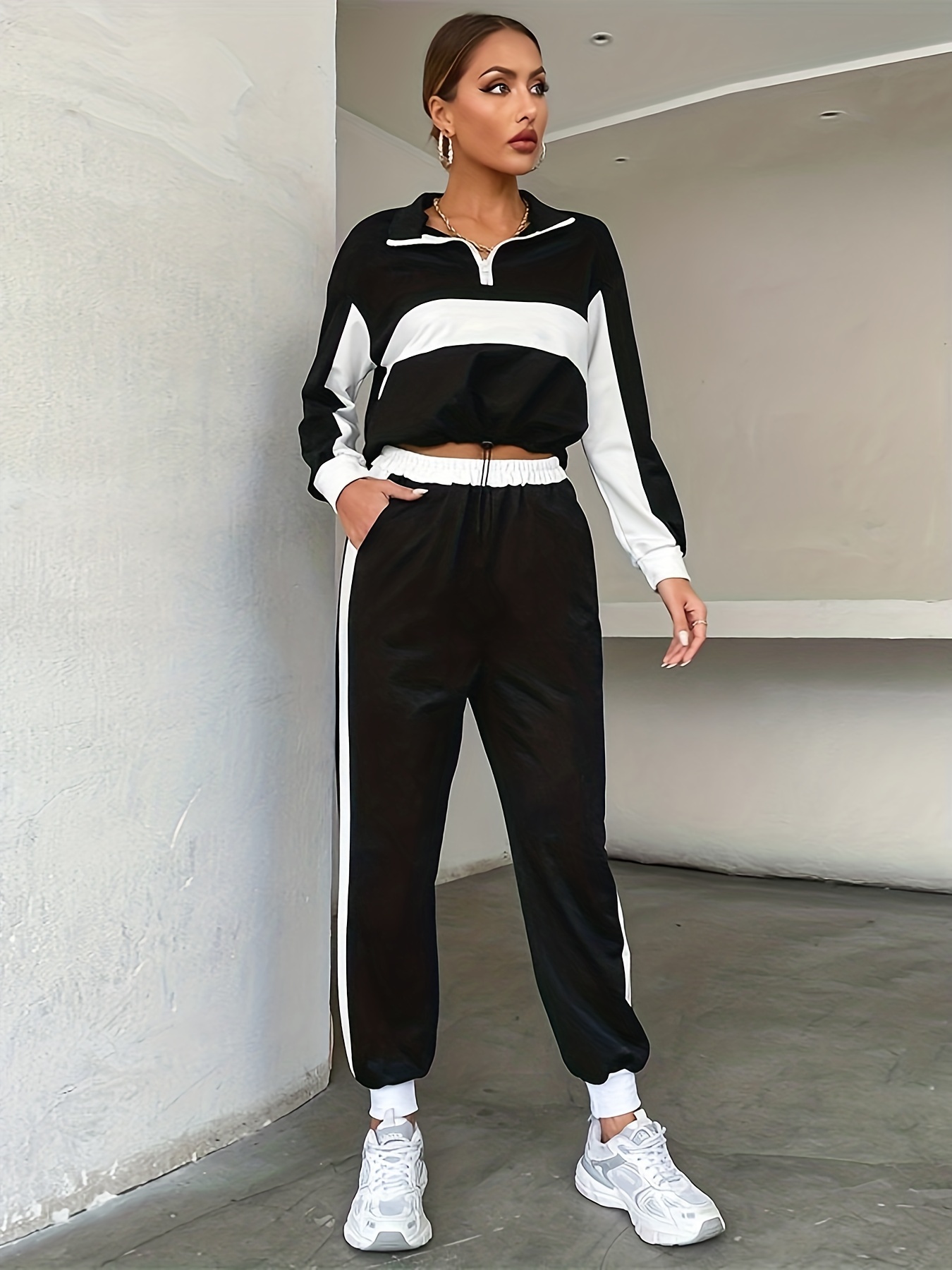 Striped Graphic Tracksuit Outfits Casual Turtleneck Pullover - Temu