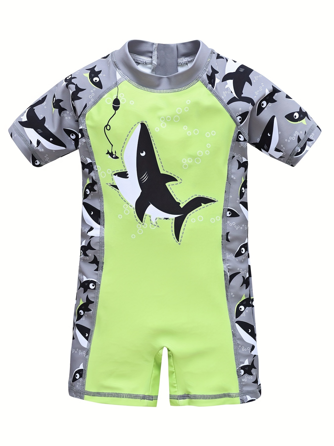 Shark Printing Short Sleeve Swimsuit - Temu