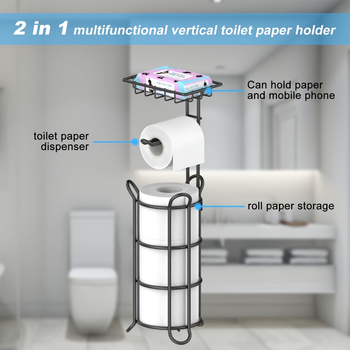 Toilet Paper Holder Tissue Paper Roll Dispenser With Storage - Temu