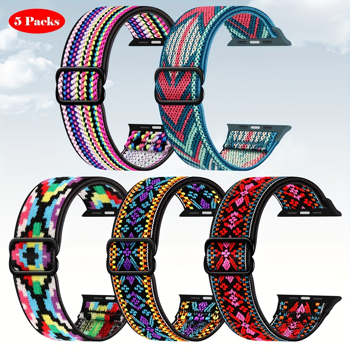 TEMU Set Of 5 Nylon Woven Watch Bands For Watch