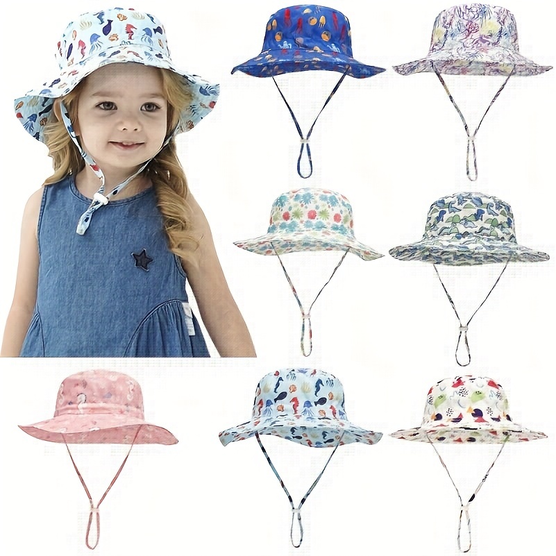 Kids Baby Adjustable Snapback Hats Flat Bill Beach Sun Hat Toddler Summer  Outdoor Hiking Fishing Hat Visor for 2-8 Yrs 