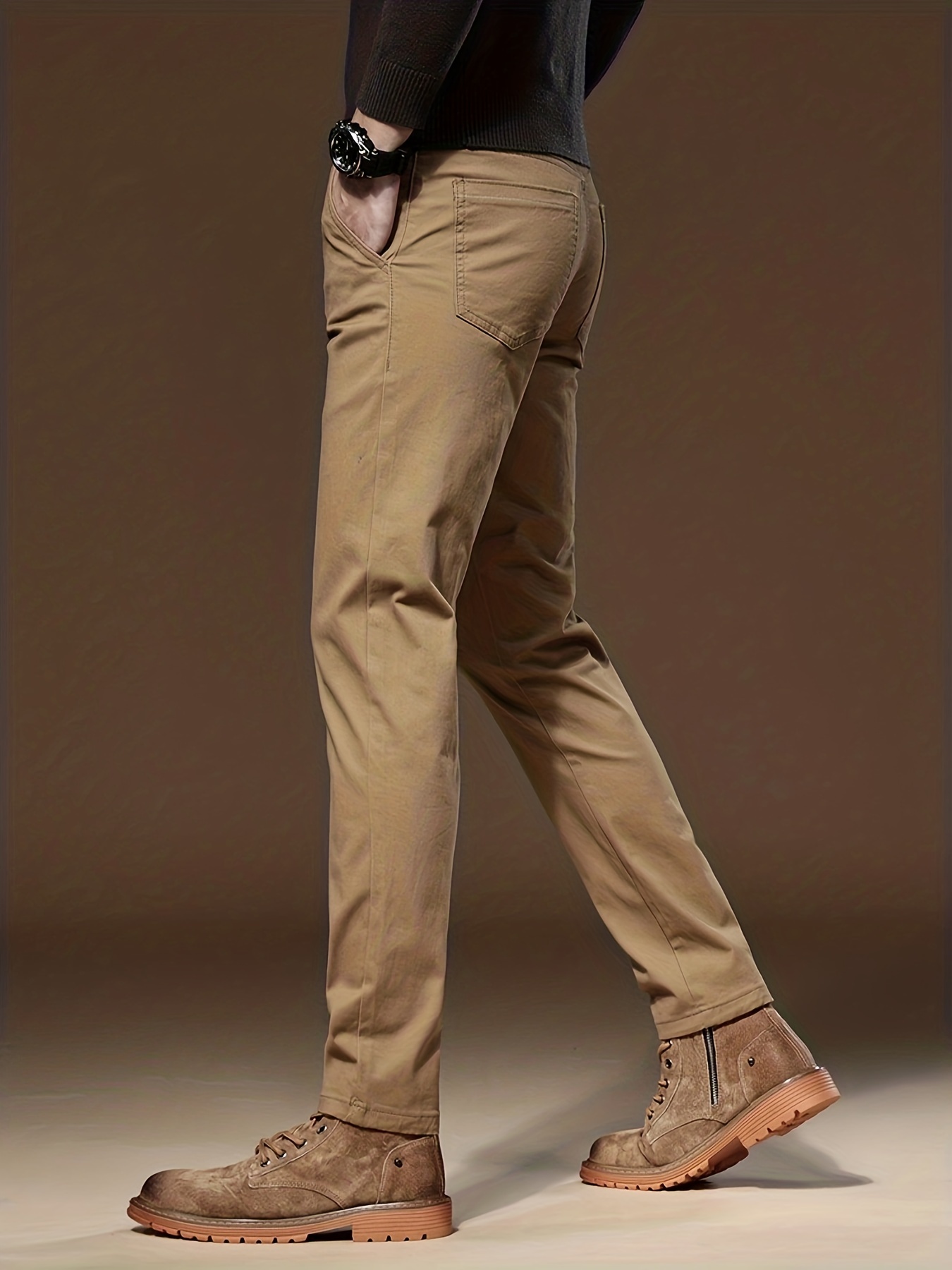 Pantalón casual chino slim fit khaki sólido para hombre