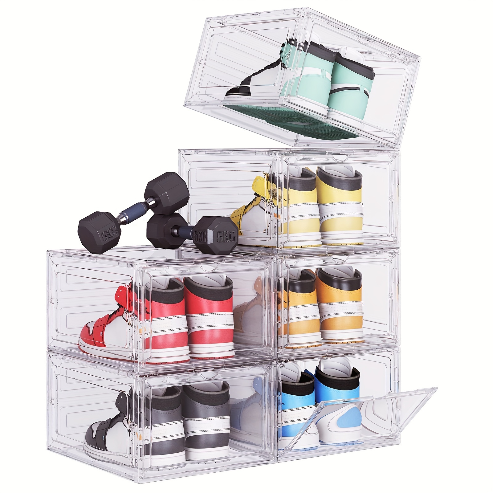 

1/3/6pcs Shoe Storage Box With Doors, Stackable Plastic Shoe Organizer Containers, Shoe Bins For Display Sneakers, Household Storage Organizer For Entryway, Bedroom, Home, Dorm, 7.5×13.6×10.6inches