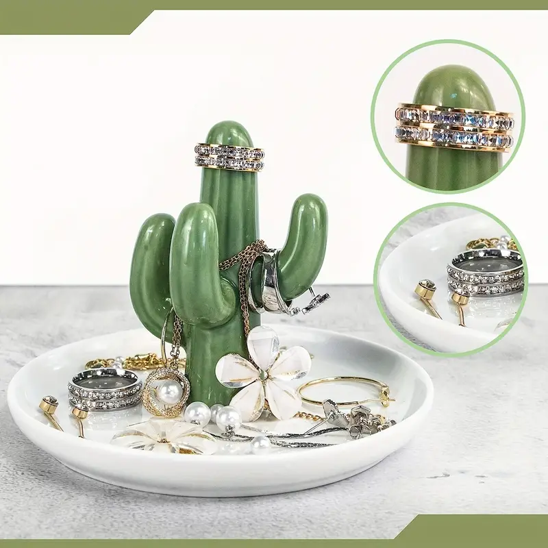 1pc Cactus Ring Holder Dish For Jewelry, Ceramic Ring Holders, Trinket  Tray, Home Decor, Christmas Gift, New Year Gift, Gift For Woman, Gift For  Man
