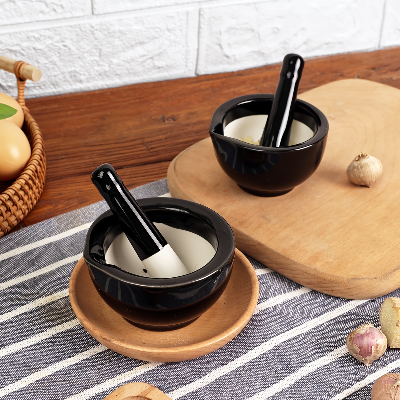 Porcelain Mortar and Pestle, Ceramic Herb Grinder Pill Crusher Set--  Dishwasher Safe