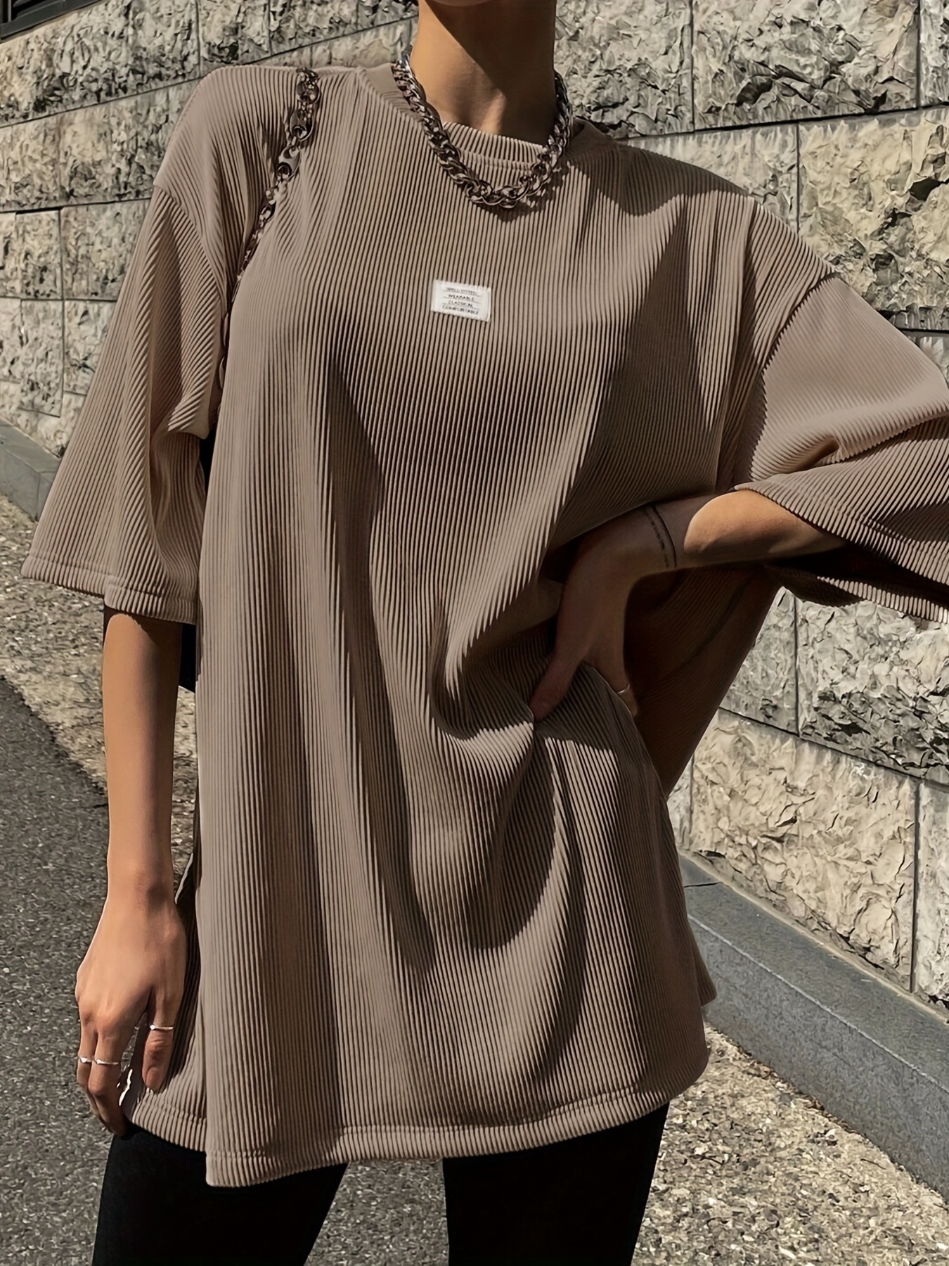 Crew-Neck T-shirt with Drop-Shoulder Sleeves