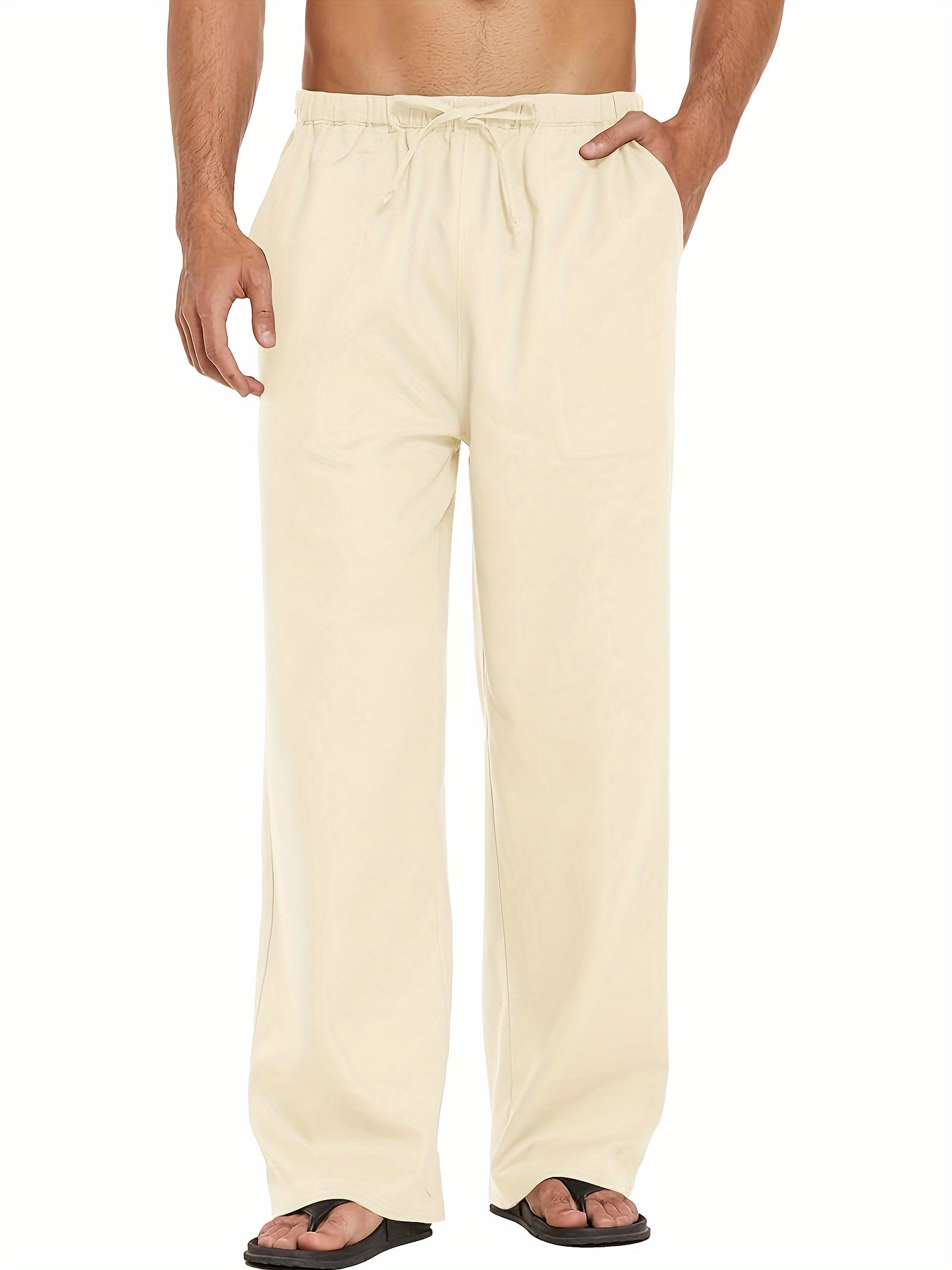 Drawstring Pants for Women Casual Cotton Linen Pants Elastic Waist Pants  Soft Trousers with Pockets Straight Leg Pants