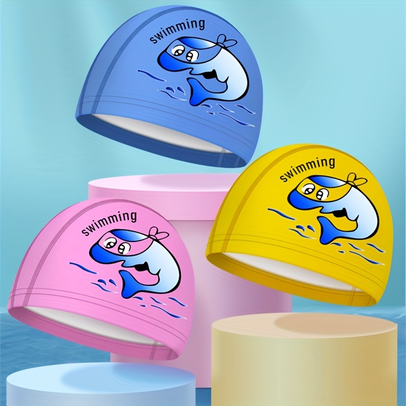 Gorros De Natación Gorro de baño de playa para niños, gorro de baño de PU  de dibujos animados para deportes acuáticos (amarillo)