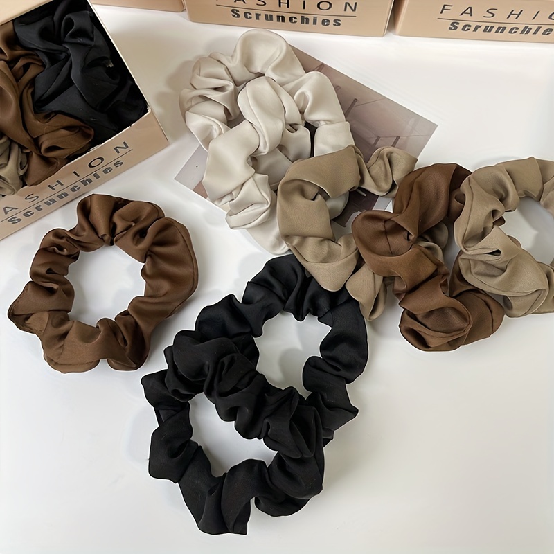 8pcs Solid Silk Hair Tie Vintage Ponytail Holder Elastic Headwear