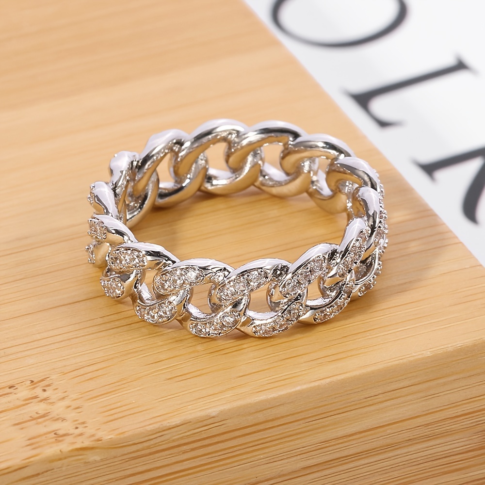 Men's Cuban Link Pave Ring with Artificial Diamonds