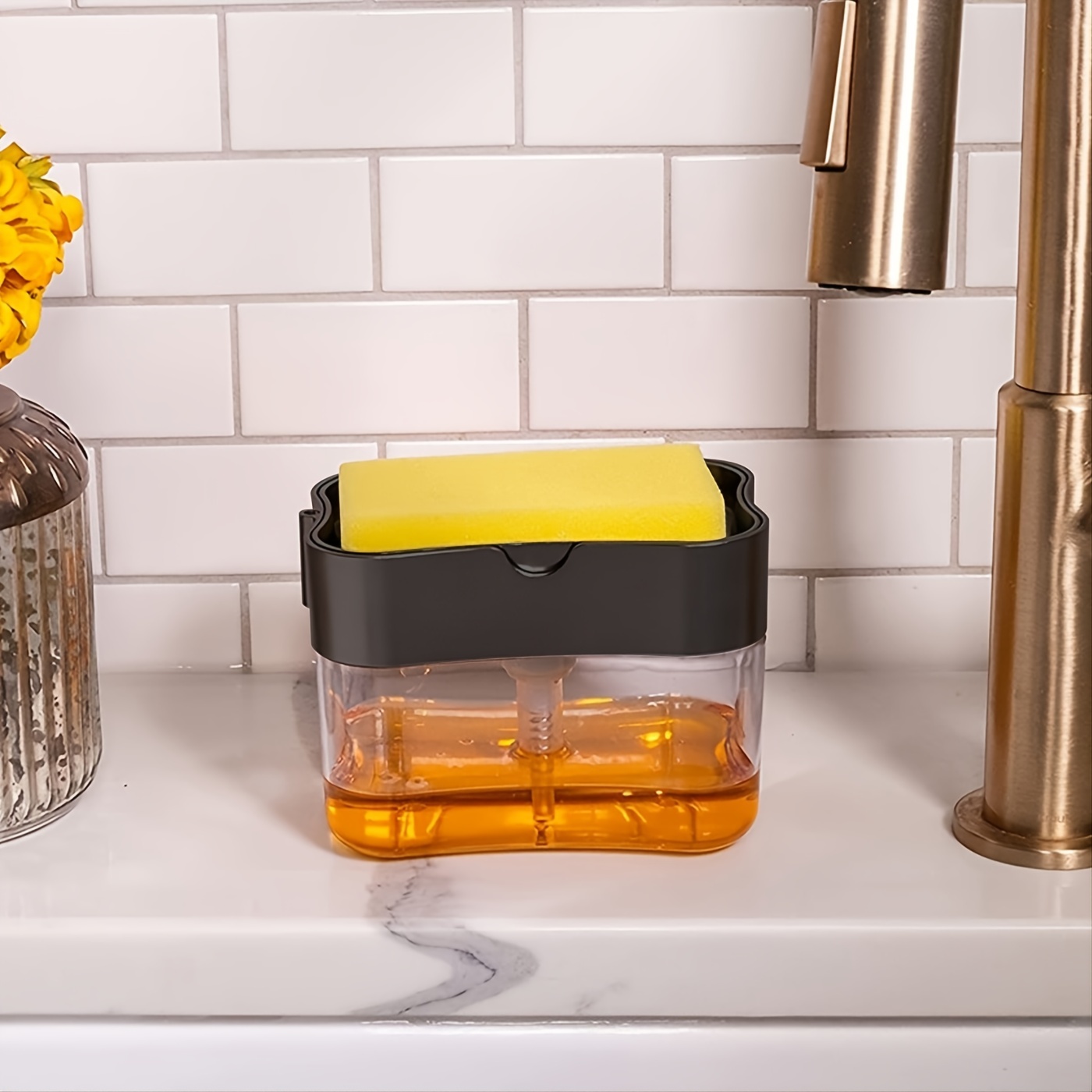 Dish Soap Dispenser And Sponge Holder Soap Pump Sponge Caddy - Temu