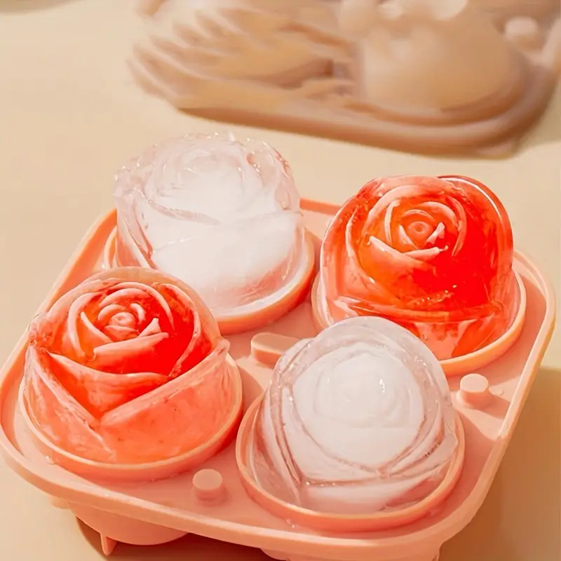 1 3pcs ice cube mold 3d rose ice molds large ice cube trays cute flower shape ice cube mold silicone rubber fun ice cub for freezer cocktail bar party kitchen accessaries party supplies dorm essentials 1