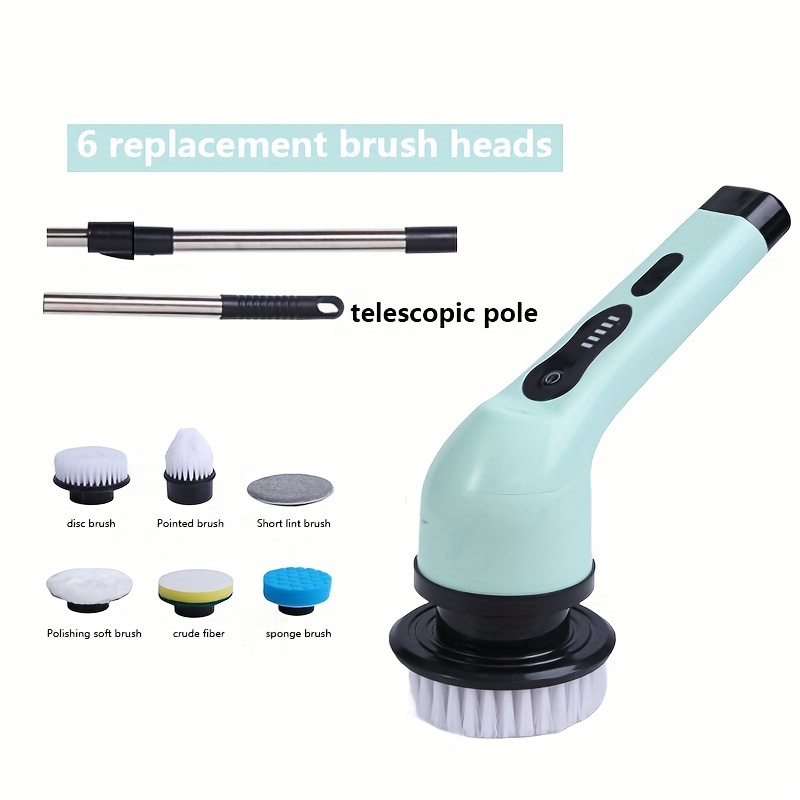 7 Pc Cordless Power Scrubber w/Extension Handle & 4 Cleaner Brushes 