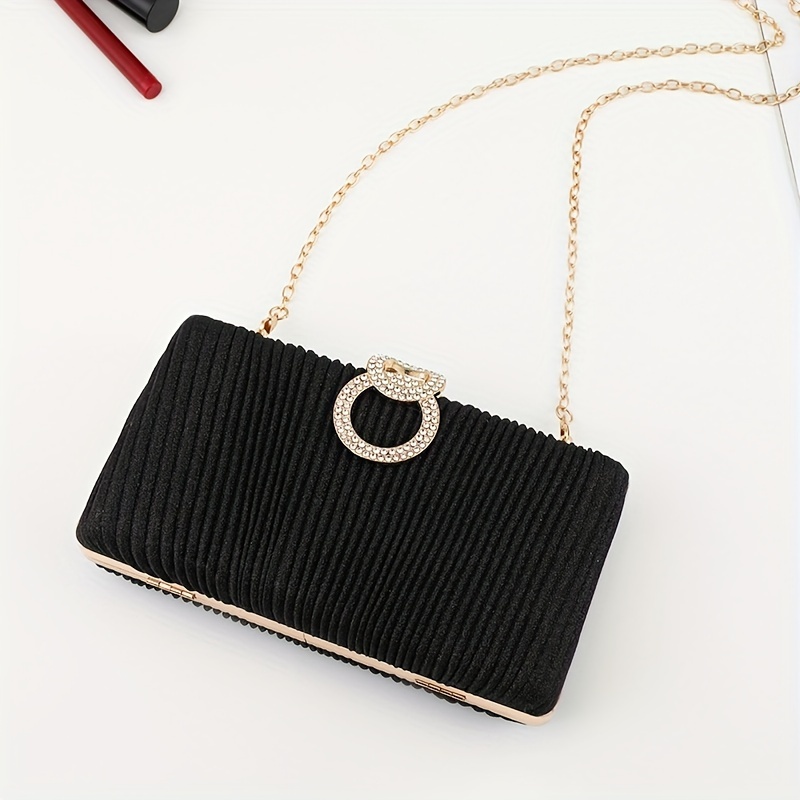 Simple Ruched Design Clutch Wallet, Glitter Rhinestone Decor Evening Bag  For Party, Women's Purse With Chain Strap - Temu