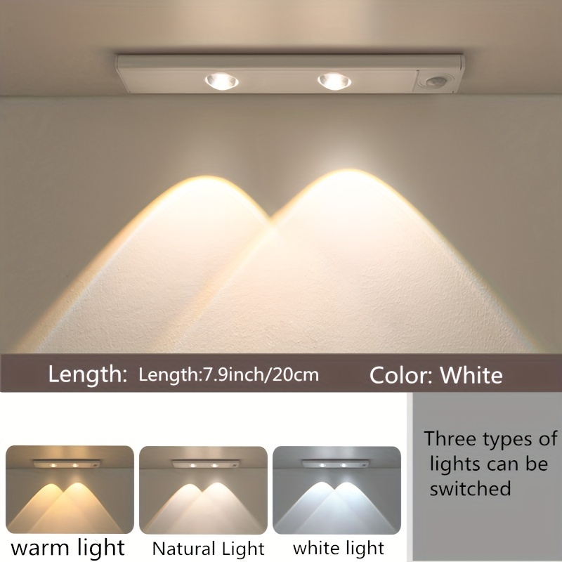 Tira de luz LED moderna con sensor de cuerpo humano, cinta magnética inalámbrica recargable, ideal para zapateros, vitrinas, armarios, gabinetes, sin necesidad de cableado - Imagen 3