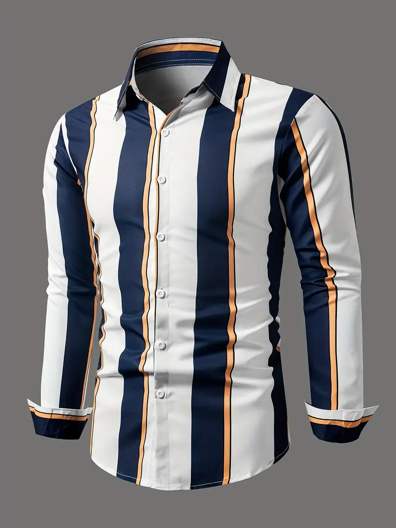 Blue Men's Casual Long Sleeve Striped Shirt