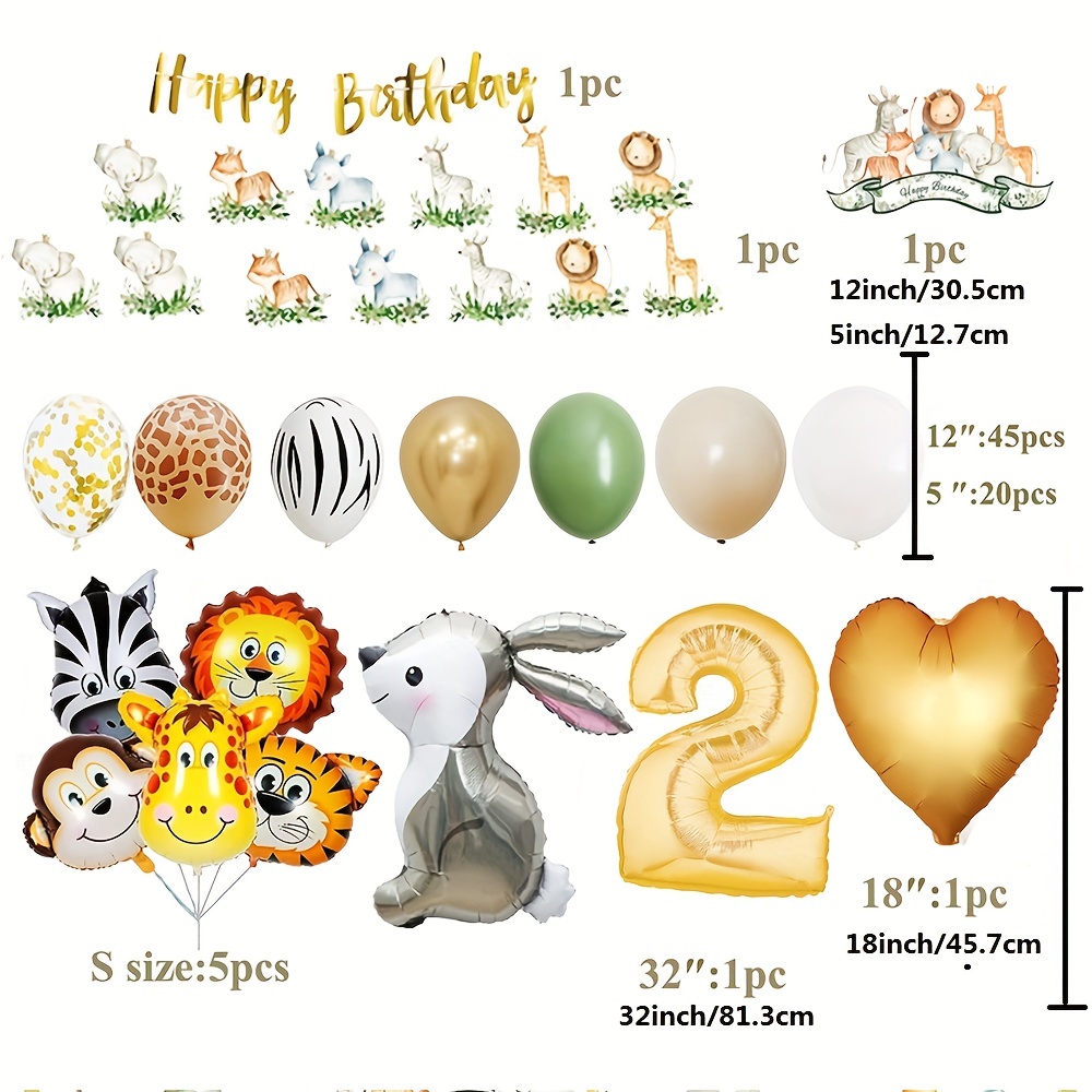  Juego de 19 globos de animales de la selva, decoraciones de  fiesta de cumpleaños número 2, globos de aluminio con temática de animales  de mono zoológico : Juguetes y Juegos