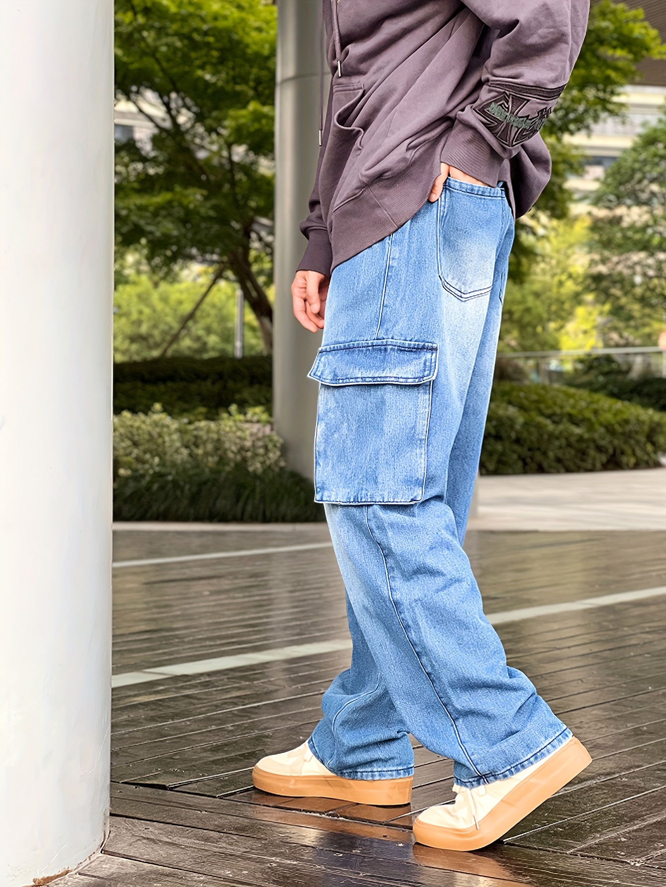 Loose Fit Multi Pocket Jeans Men's Casual Street Style Denim - Temu