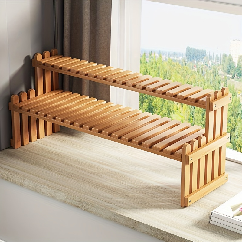 1pc Shelf, Wooden Double-Layer Desktop Storage Rack, For Dormitory,  Bedroom, Desk Storage And Organization, Solid Wood Folding Rack, Balcony  Household