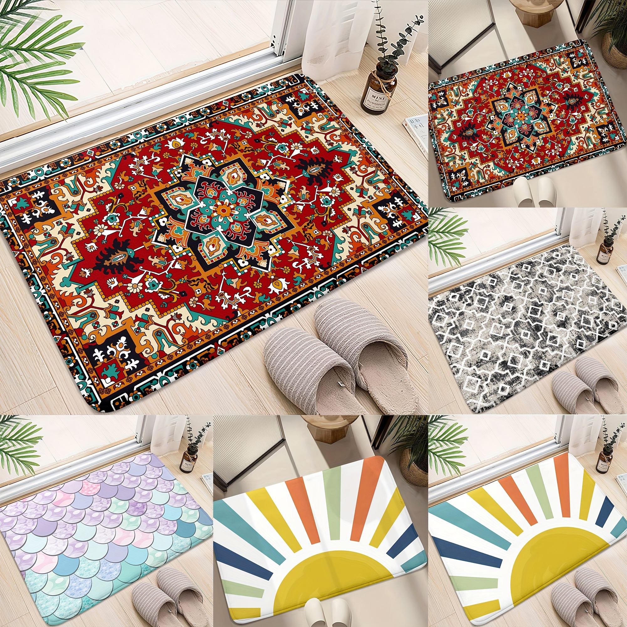 Bohemian Non-slip Bathroom Rug, Colorful Flower Absorbent Floor Mat, Indoor  Outdoor Anti-slip Floor Mat,, For Home Decor - Temu