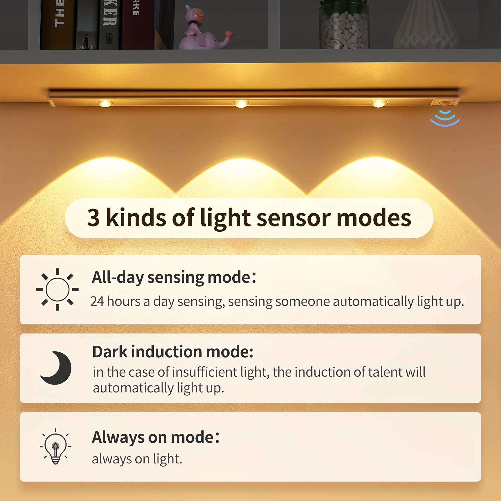 KOLANDY - Tira de luces LED con sensor de movimiento, luces LED activadas  por movimiento para interiores, para debajo del gabinete, cocina, escaleras