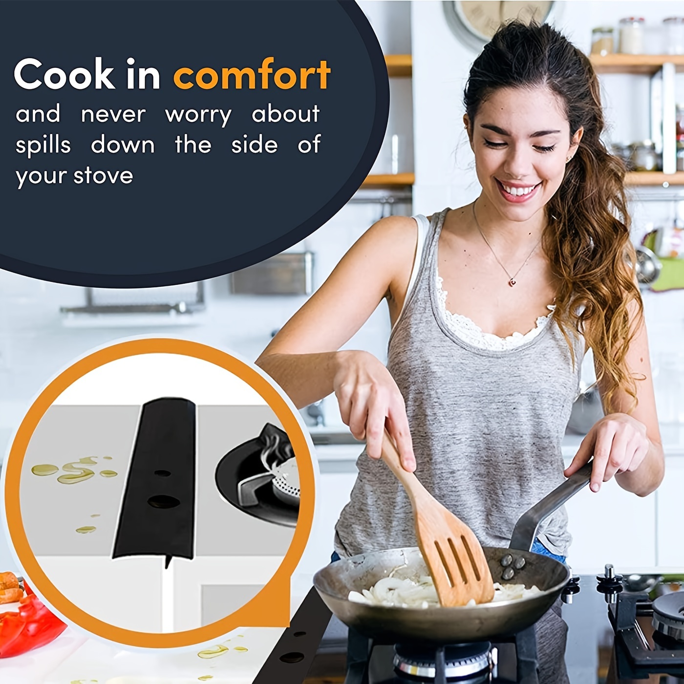 Stove Counter Gap Cover - Flexible Easy Clean Heat Resistant Wide & Long  Gap Cap Fillers, Seals Spills Between Appliances, Furniture, Stovetop,  Oven